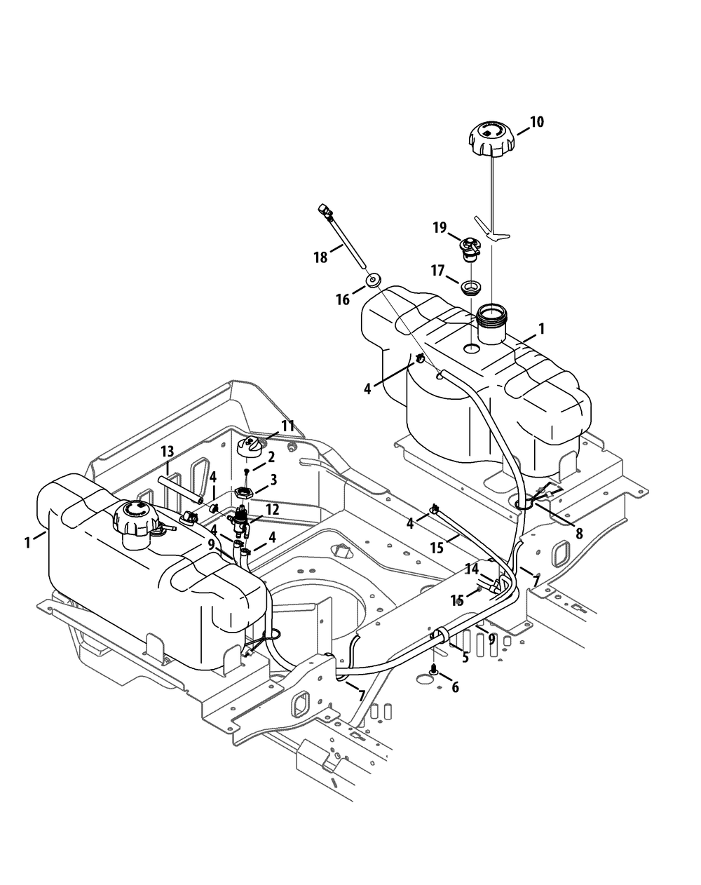 Fuel Tank Diagram and Parts List for Z-FORCELZ54 (17BIDAGC-17BIDAGC010)(2015) Cub Cadet Lawn Tractor